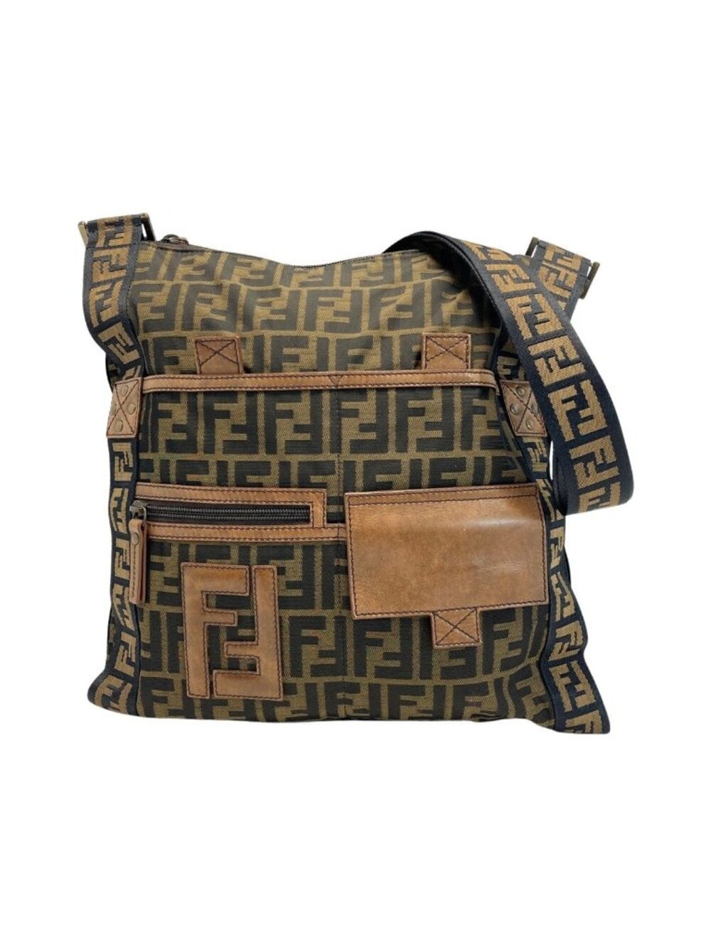 Fendi Zucca Pattern Shoulder Bag Brown Canvas Leather